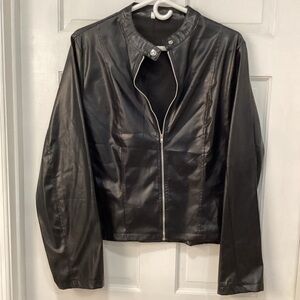 Black Women's Faux Leather Jacket, Zipper Front